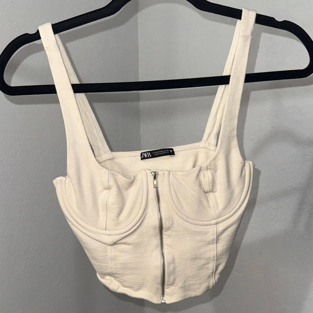 Zara Cream Zip-Front Tank Top
